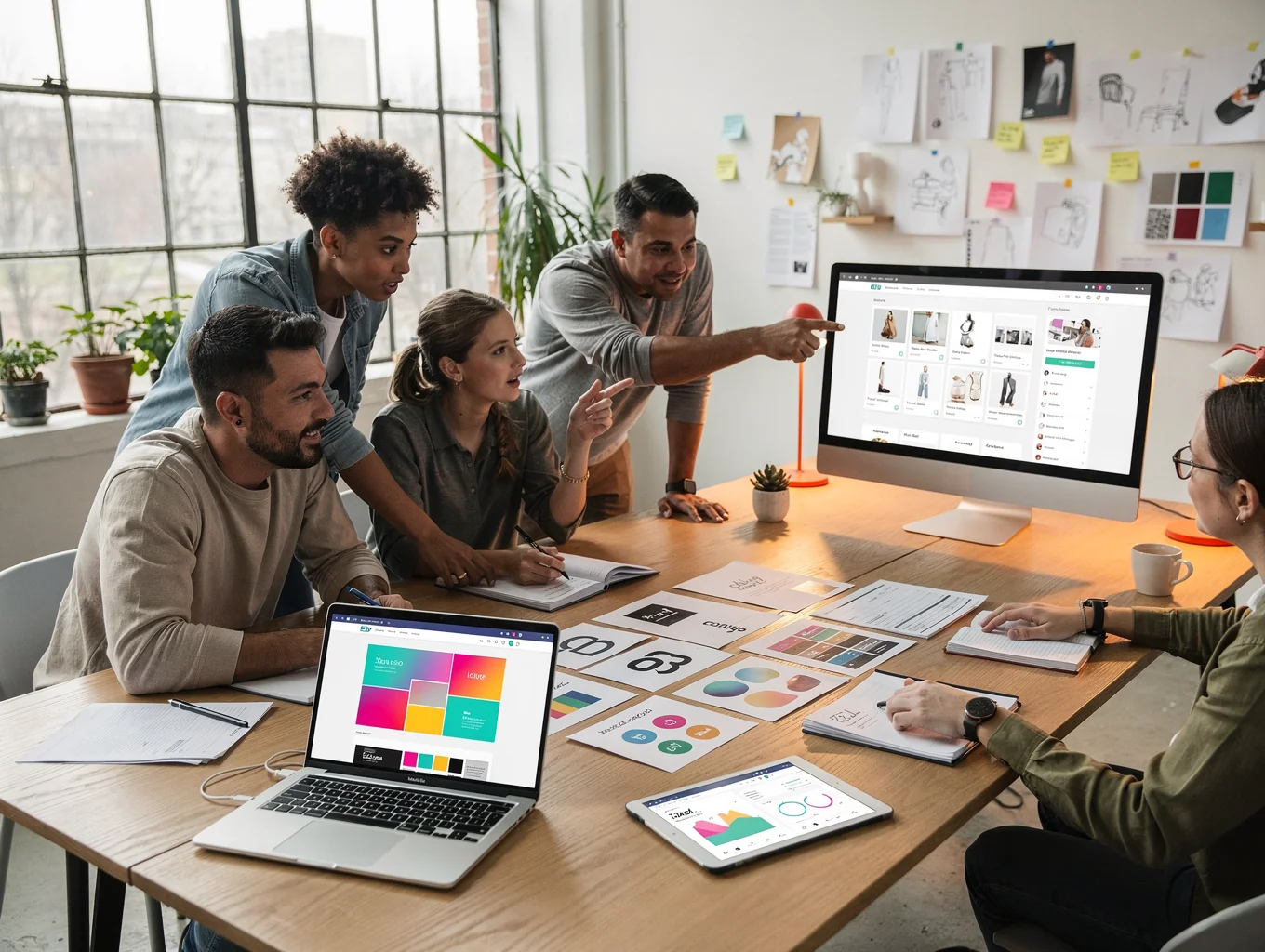 Digital agency studio workspace in the evening